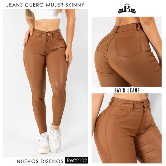 Jeans Cuero Cafe Mujer 2102